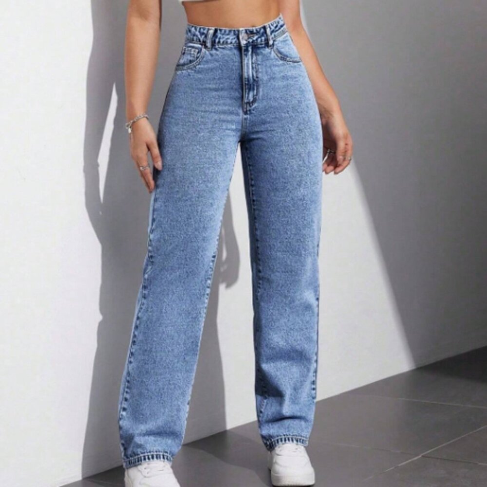 SHEIN EZwear Women's Solid Color Simple Daily Jeans Size Petite S